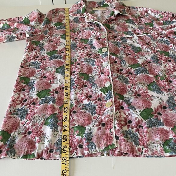 Papinelle Pajama Top Womens Sz M Pink Floral Print Button Closure Pocket Cotton - Picture 4 of 7